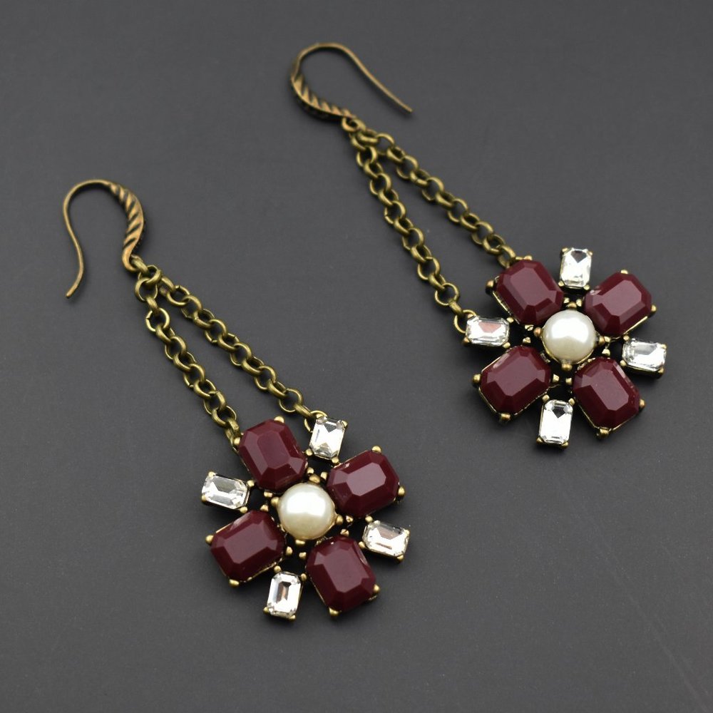 Chunky statement burgundy earrings, fancy wine red flower dangles